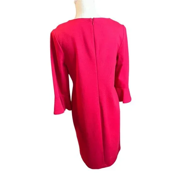 Chico’s Red Dress Bell Flare 3/4 Sleeves Midi Women Valentine Round Neck Holiday - Picture 4 of 11